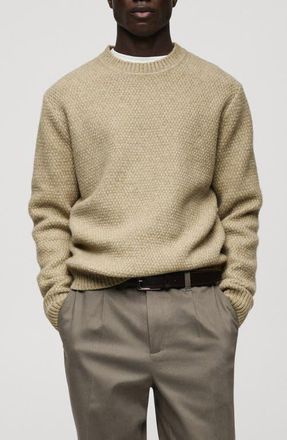 Mango Textured Crewneck Sweater in Pastel Green/beige at Nordstrom, Size Small