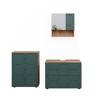 Vicco Conjunto De Muebles De Ba&ntilde;o Irma, Verde, 3 Partes, Con Base De 80 Cm