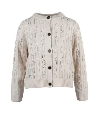 Marella Beige Rhinestone Embellished Cotton-Blend Cardigan
