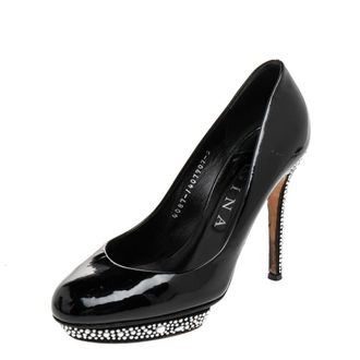 Gina Black Patent Leather Crystal Embellished Pumps