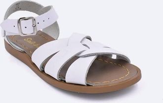 Salt-Water Womens Original Slides Leather Buckle Sandals In White