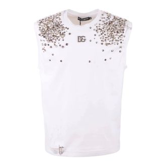 Dolce & Gabbana Sleeveless Tops, male, White, Size: 2XL Tacks Sleeveless T-shirt