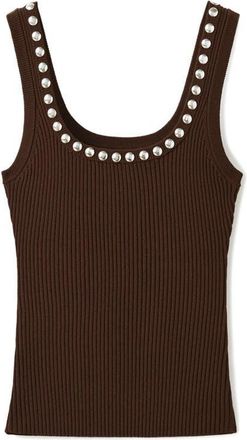 Mango Studded Rib Tank in Chocolate at Nordstrom, Size X-Small