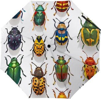 Generic Colorful Beetle Insect Travel Umbrella Windproof Folding Umbrella for Rain Auto Open Close Automatic