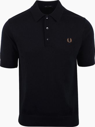 Fred Perry Mens FRED PERRY COTTON KNITTED SHIRT NAVY - Size: 40