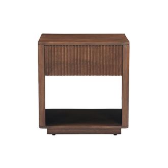 Miliboo Mesita De Noche Con Caj&oacute;n De Madera Maciza De Mango Oscuro Alda