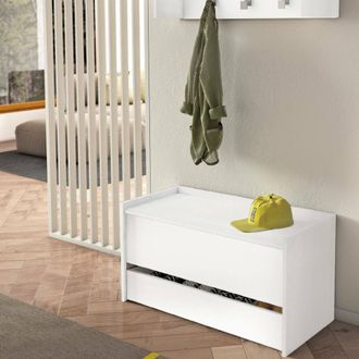 Dmora Arc&oacute;n Lantana, Mueble De Entrada Moderno Con Zapatero, Cofre Ba&uacute;l Con Dos Contenedores, 100% Made In Italy, 90x40h46 Cm, Blanco, Con Embalaje Reforzad