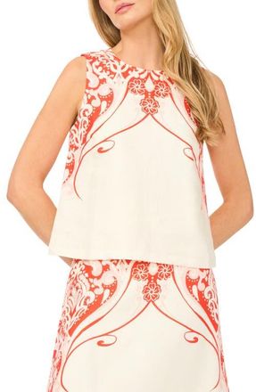 Ted Baker Georgia Floral Print Linen Sleeveless Top in Fire Orange at Nordstrom, Size 10