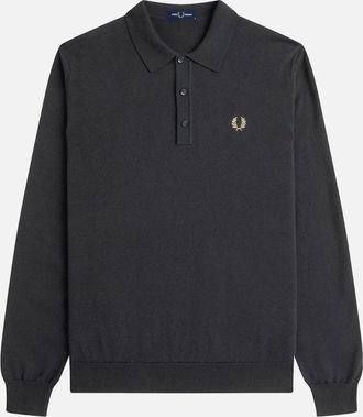 Fred Perry Mens Fred Perry Knitted Merino Long Sleeve Polo Shirt - Black - Size: 42