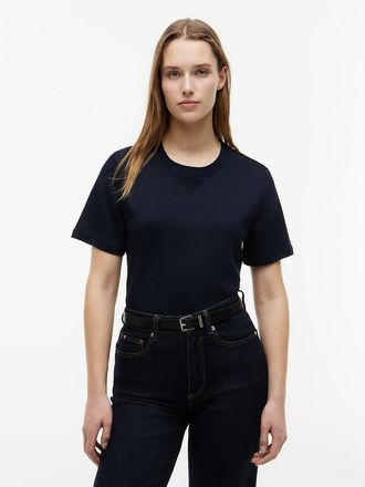 Tommy Hilfiger Womens Mixed-Media Cotton Interlock T-Shirt - Navy Blue - XXL