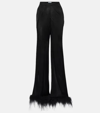 Prada Feather-trimmed wide-leg pants
