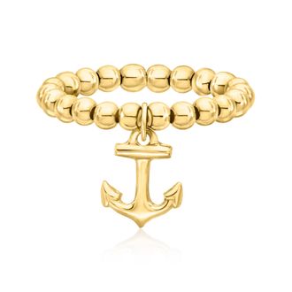 RS Pure by Ross-Simons 3mm 14kt Yellow Gold Bead Stretch Ring With Anchor Charm