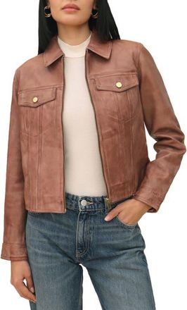 Bagatelle Leather Trucker Jacket in Brown at Nordstrom, Size Large