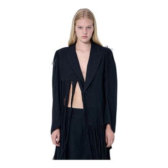 Yohji Yamamoto Frayed Hem Blazer - female - Yohji Yamamoto - Blazers - Black - 2XS - Jackets