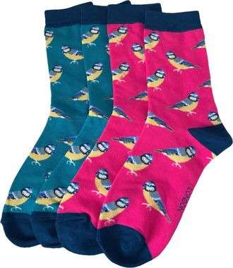 Generic Purple Possum Bird Socks Ladies Blue Tit Birds Bamboo Cotton Blend Shoe Size 3-7 Womens Novelty Socks (2 Pack Blue and Pink)