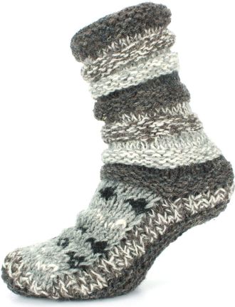 Loud Elephant Chunky Wool Knit Abstract Pattern Slipper Socks - Grey