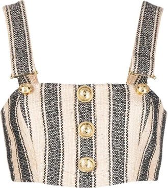 Balmain Gestreept Multikleur Katoen Polyester Blouse - Dames - Tops zonder mouwen - Beige - S - Katoen - Tops