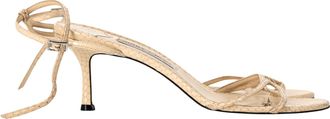 Jimmy Choo London Snakeskin-Embossed Ankle Strap Sandal Heels in Cream Leather