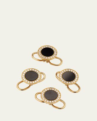 Jan Leslie Mens 18K Rose Gold Mother Of Pearl and Diamond Tuxedo Studs