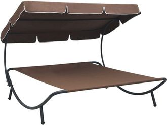 vidaXL Outdoor Lounge Bed with Canopy Brown Vidaxl