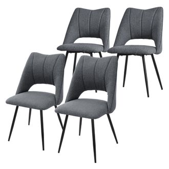 ML Design Ml-design - Set 4x Sillas De Comedor Color Gris Con Respaldo Asiento De Poli&eacute;ster Tapizado Con Patas De Metal Negro Sill&oacute;nes Ergon&oacute;micos De Dise&ntilde;o Mod