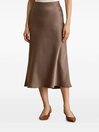 Lauren Ralph Lauren satin midi skirt - women - Polyester - 40 - Brown