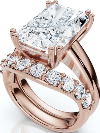Pompeii3 Certified 8Ct Radiant Cut Diamond Engagement Ring Set 14k Gold Lab Grown