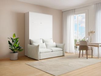 Vente-Unique Letto estraibile 140 x 200 cm Apertura verticale manuale Con LED Bianco + Divano - RAPILI