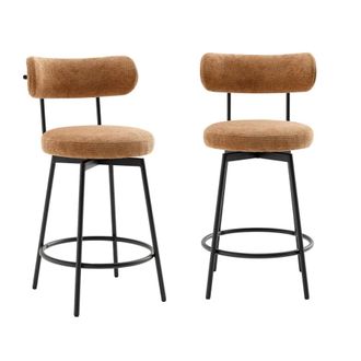 Sweeek Taburete de bar asiento giratorio metal y tela simple, set de 2, camel