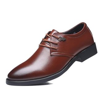 Generic Oxford Shoes for Men Lace Up Round Toe Derby Shoes Vegan Leather Low Top Rubber Sole Non Slip Business(Brown,6.5 UK)