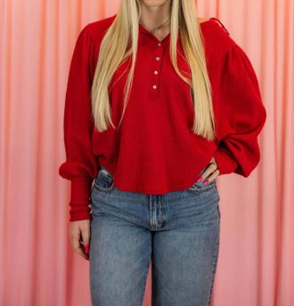 Free People Quinn Knit Thermal Tee In Salsa