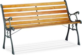 Relaxdays Relaxdays - Banco Jard&iacute;n Y Terraza De 2 Plazas, Madera Y Hierro Fundido, Marr&oacute;n, 73,5 X 126 X 52,5 Cm