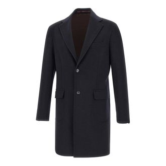Barba Single-Breasted Coats, male, Blue, Size: 2XL Flap-Pocket Half-Belt Coat