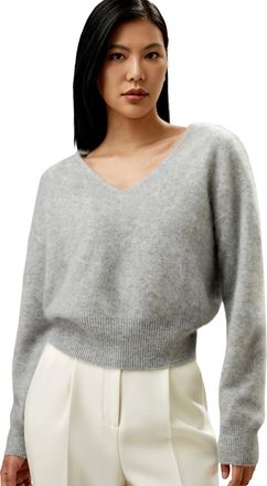 LilySilk Cropped V-Neck Cashmere Sweater for Women