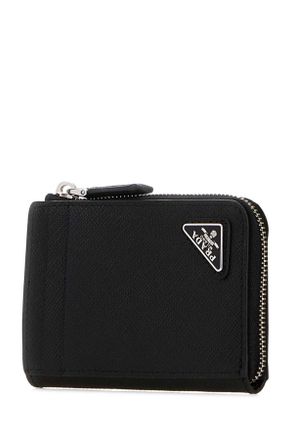Prada Mens Black Leather Card Holder Nero Portafogli Wallet