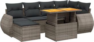 vidaXL Vidaxl - Set De Sof&aacute;s De Jard&iacute;n 7 Piezas Con Cojines Rat&aacute;n Pe Gris