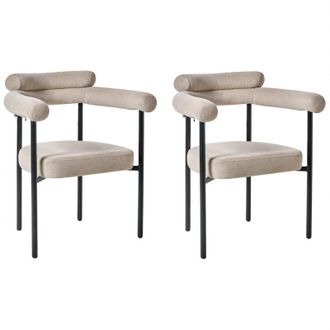 Beliani Beliani - Conjunto De 2 Sillas De Comedor Tapicer&iacute;a De Poli&eacute;ster Patas De Hierro Negro Respaldo Redondeado Estilo Moderno Muebles De Comedor Beige Lyn