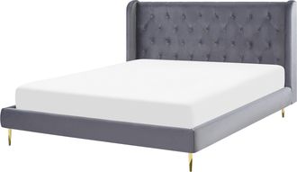 Beliani Beliani - Cama Con Somier De Terciopelo Gris 160 X 200 Cm Cabecero Capiton&eacute; Moderno Forbach