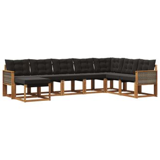 vidaXL Conjunto De Sof&aacute;s De Exterior Con Coj&iacute;n 8 Pcs Natural Y Negro Vidaxl