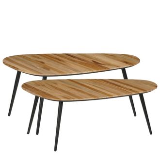 MiCa Decorations Juego de 2 mesa auxiliar de madera reciclada marr&oacute;n Alt.39