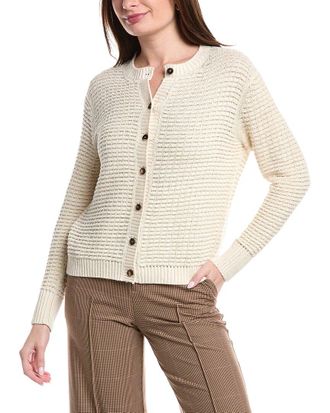 Lafayette 148 New York Textured Stitch Crewneck Linen & Silk-Blend Cardigan
