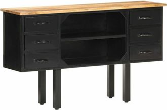 vidaXL Sideboard 110x30x65 cm Solid Rough Mango Wood and Steel Vidaxl