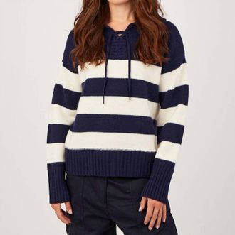Cocoa Cashmere London Lydia Stripe Sweater In Heritage Navy