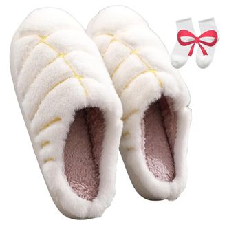 Generic Concha Slippers for Women - Cozy Mexican Bread Pantuflas with Memory Foam (White, M, Adult, Women, 9.5, Numeric Range, UK Footwear Size System, 10.5, 