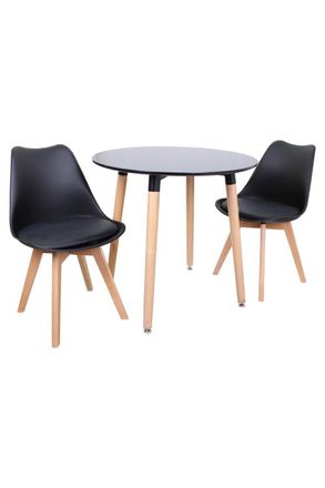 Life Interiors Round Lorenzo Dining Set with a Table & Chairs Set of 2 in Black