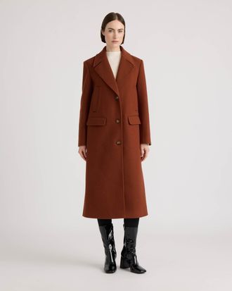 NVLT Womens Faix Wool Longline Coat with Four Pockets and Notch Collar