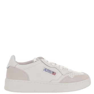 Autry Round Toe Beige Sneakers With Leather And Suede Panels