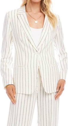 Karen Kane Linen Blend Stripe Blazer In Cream And Black