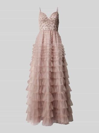 Unique Abendkleid mit Volants in Rose, Gr&ouml;&szlig;e 32