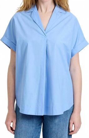 French Connection Poplin Collared Top In Blue Hydrangea